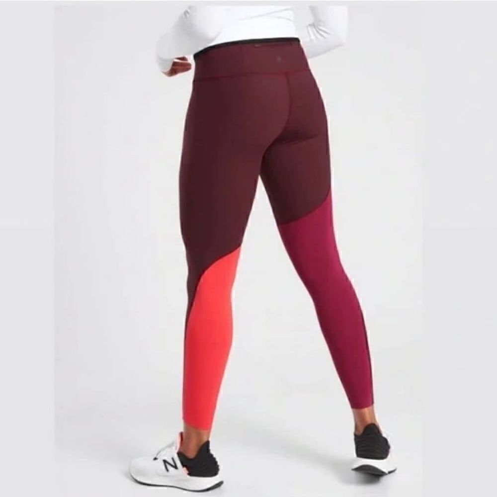 NEW ATHLETA Maroon Color Block Leggings - Picture 1 of 3